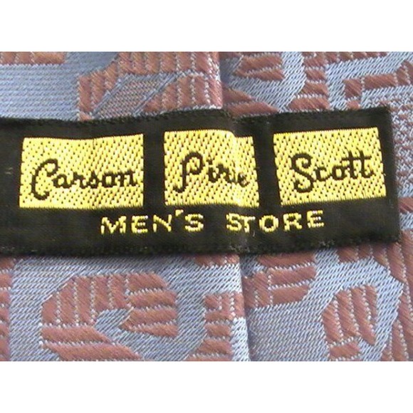 Vintage Carson Pirie Scott Men's Silk Tie Necktie Blue Brown Embroidered Floral - Picture 2 of 3